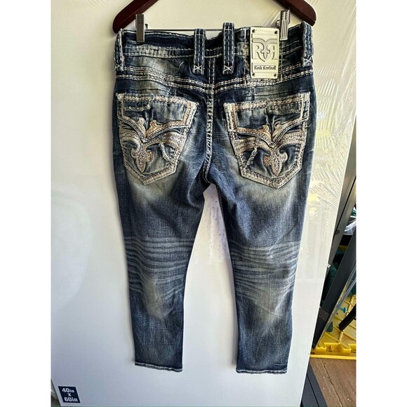 NWOT ROCK REVIVAL MEN'S JEANS 36 Garrick Slim Straight Stretch DESTROYED - Picture 12 of 16